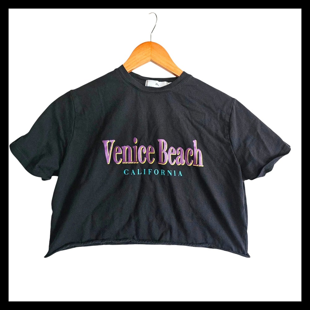 Adka Venice Beach California Graphic Cropped T-Shirt Tee Top Medium